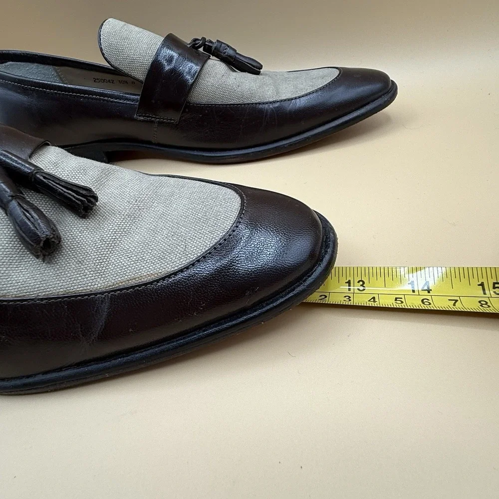 Giorgio Brutini Mens 10.5 Tassel Loafers Brown Leather Canvas Two Tone Resort